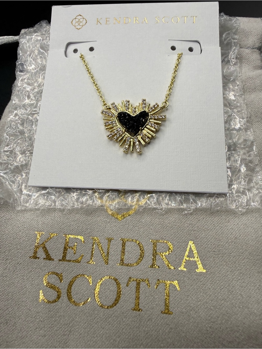 Dolly Parton x Kendra Scott Ari Heart  Pendant Necklace with black druzy